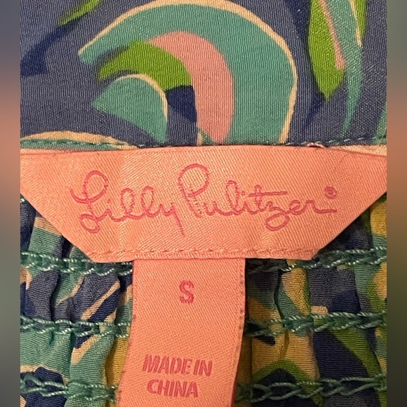 Lilly Pulitzer Lilly’s Lagoon Print Elsa Silk Sea Blue Top Blouse Size Small - Picture 10 of 13